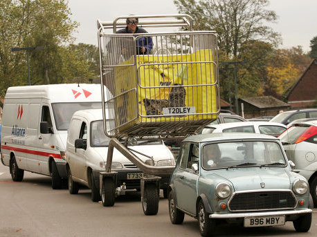 Custom allow wheels made for giant motorised shopping trolley made for Jackass